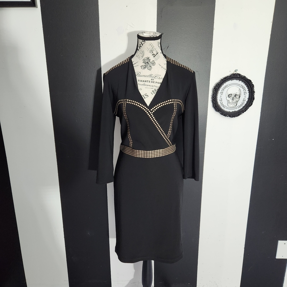 Joseph Ribkoff Black Dress with Gold Studs